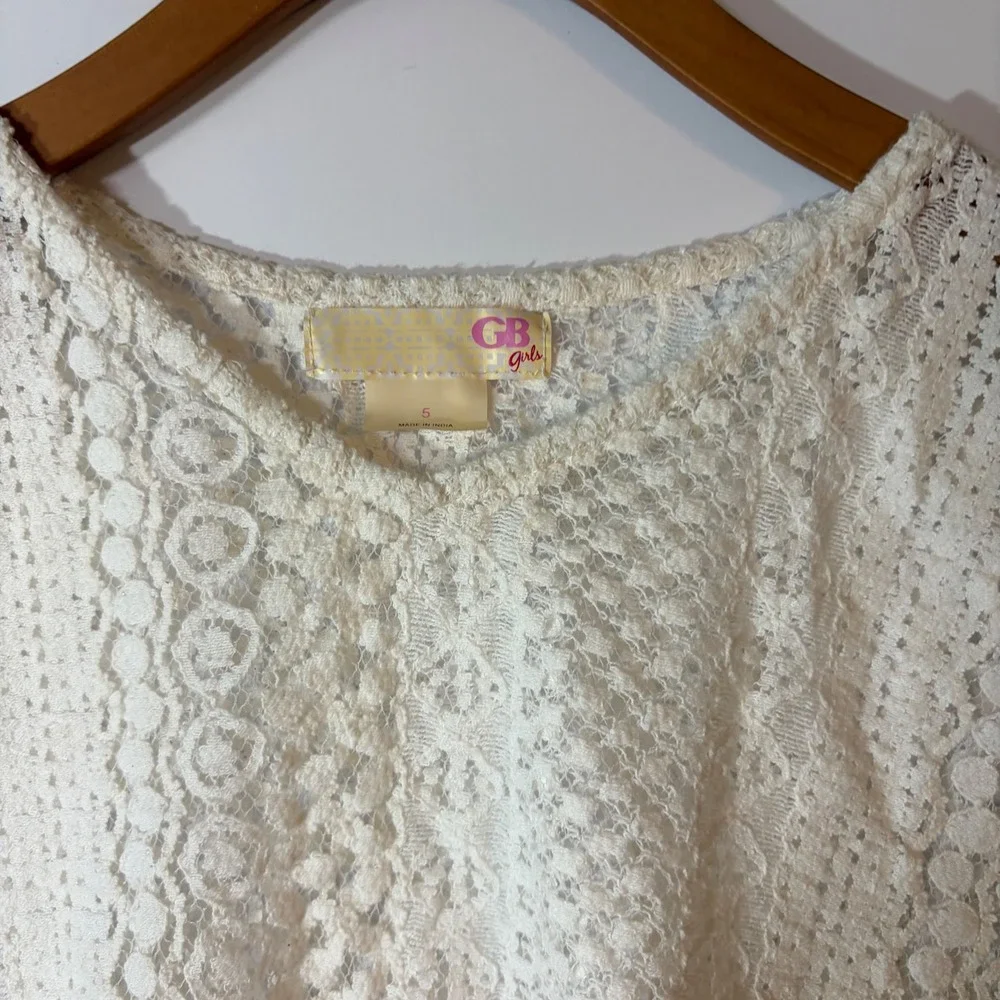 GB Girls Ivory Cotton Lace‎ Poncho Top with Tassels Size 5 Boho Festival